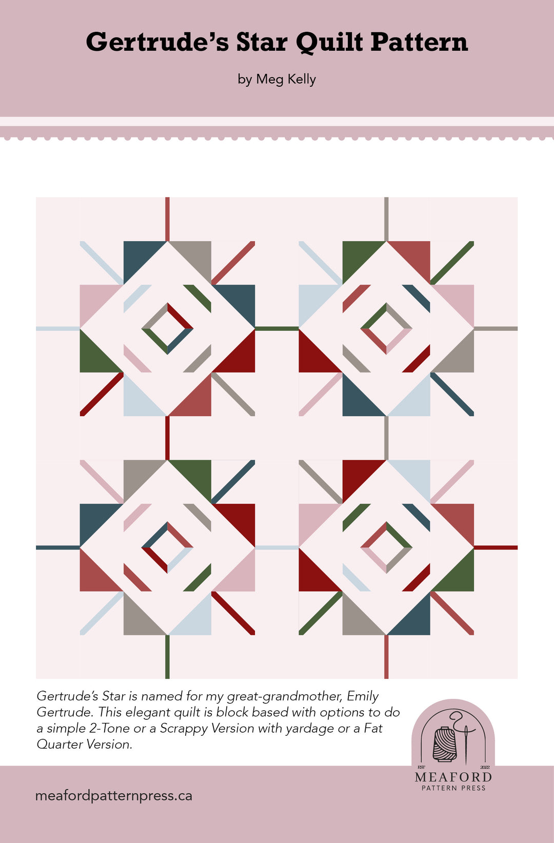 Gertrude's Star Quilt Pattern - printed
