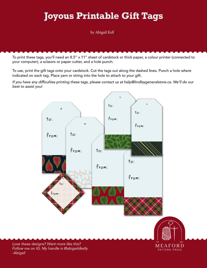 Joyous Christmas Gift Tags pdf Printable